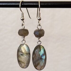 Southwestern Boho Sterling Silver Flash Labradorite Dangle Earrings